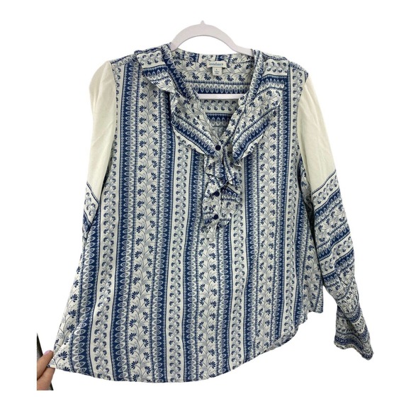 Blue and White Patterned Women's Top - Picture 2 of 10